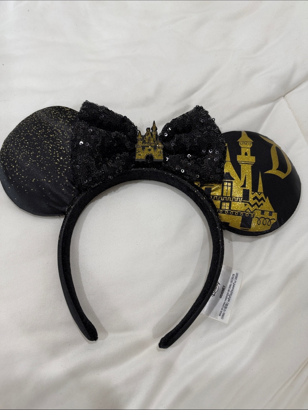 Disney Black and Gold Castle Sequin Minnie Ears Headband